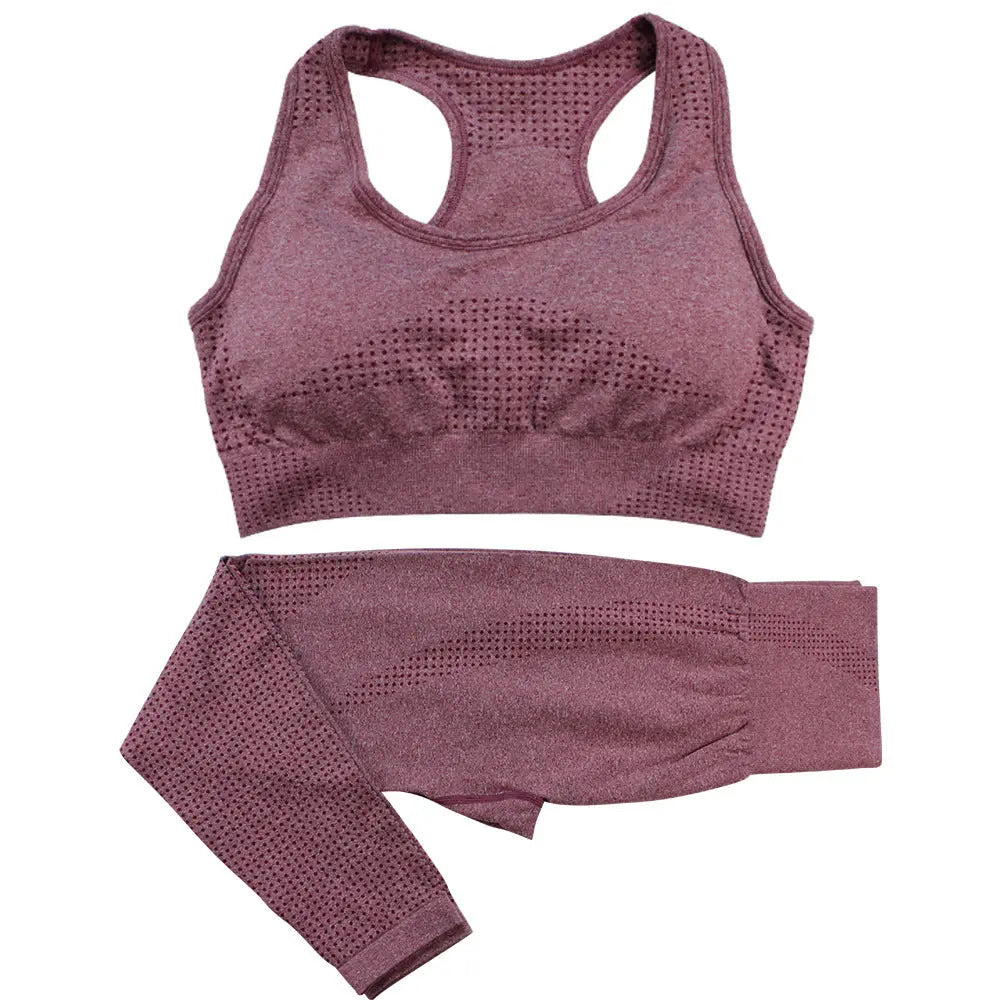 2PCS Seamless Yoga Set Women Tracksuit High Waist Leggings Workout Sportswear Gym Clothing Fitness Crop Top Sports Suits Gym Set M J Fitness