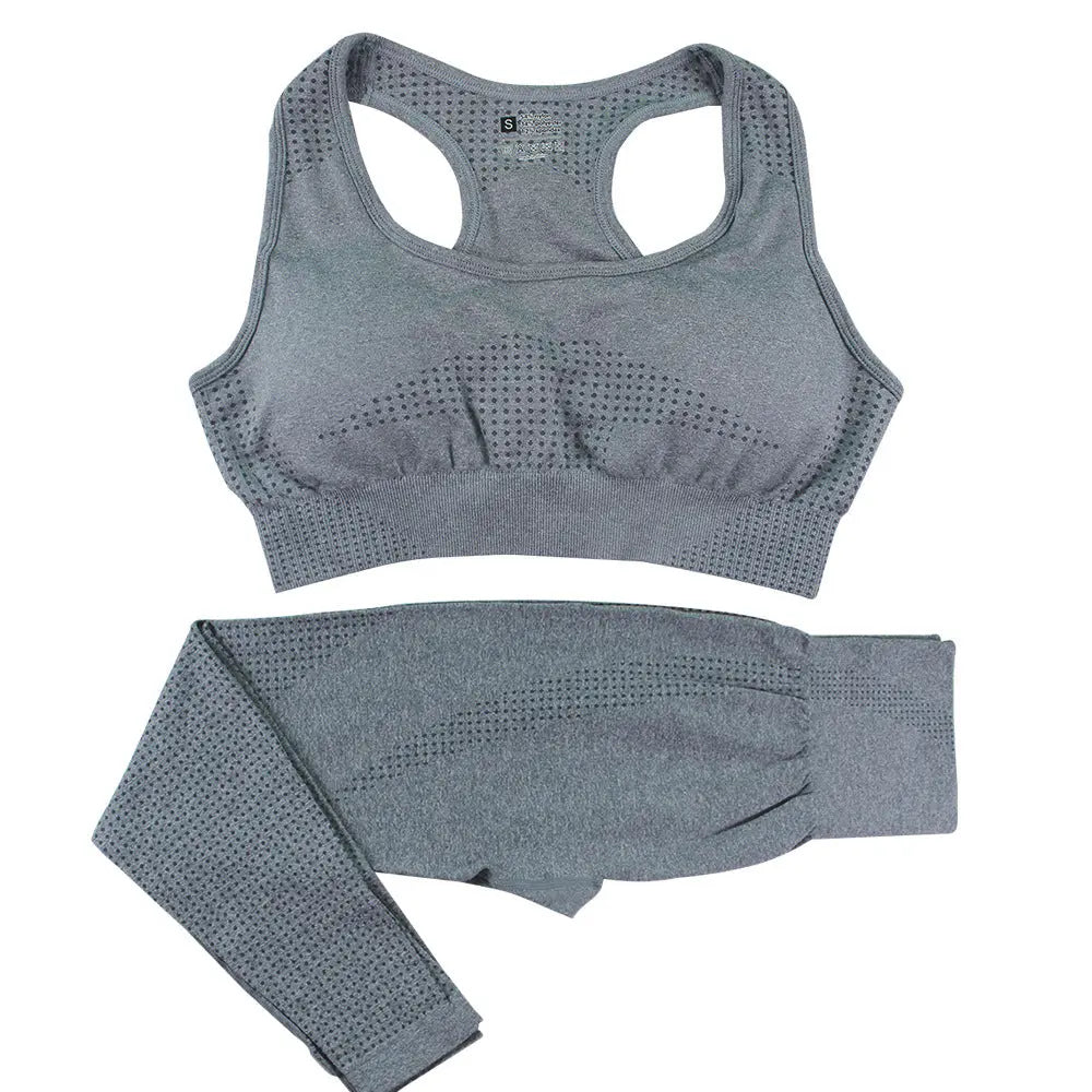 2PCS Seamless Yoga Set Women Tracksuit High Waist Leggings Workout Sportswear Gym Clothing Fitness Crop Top Sports Suits Gym Set M J Fitness