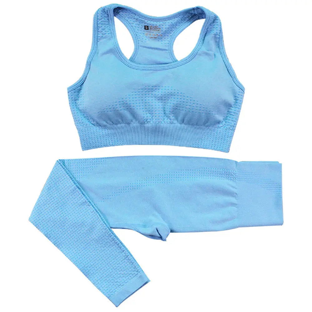 2PCS Seamless Yoga Set Women Tracksuit High Waist Leggings Workout Sportswear Gym Clothing Fitness Crop Top Sports Suits Gym Set M J Fitness
