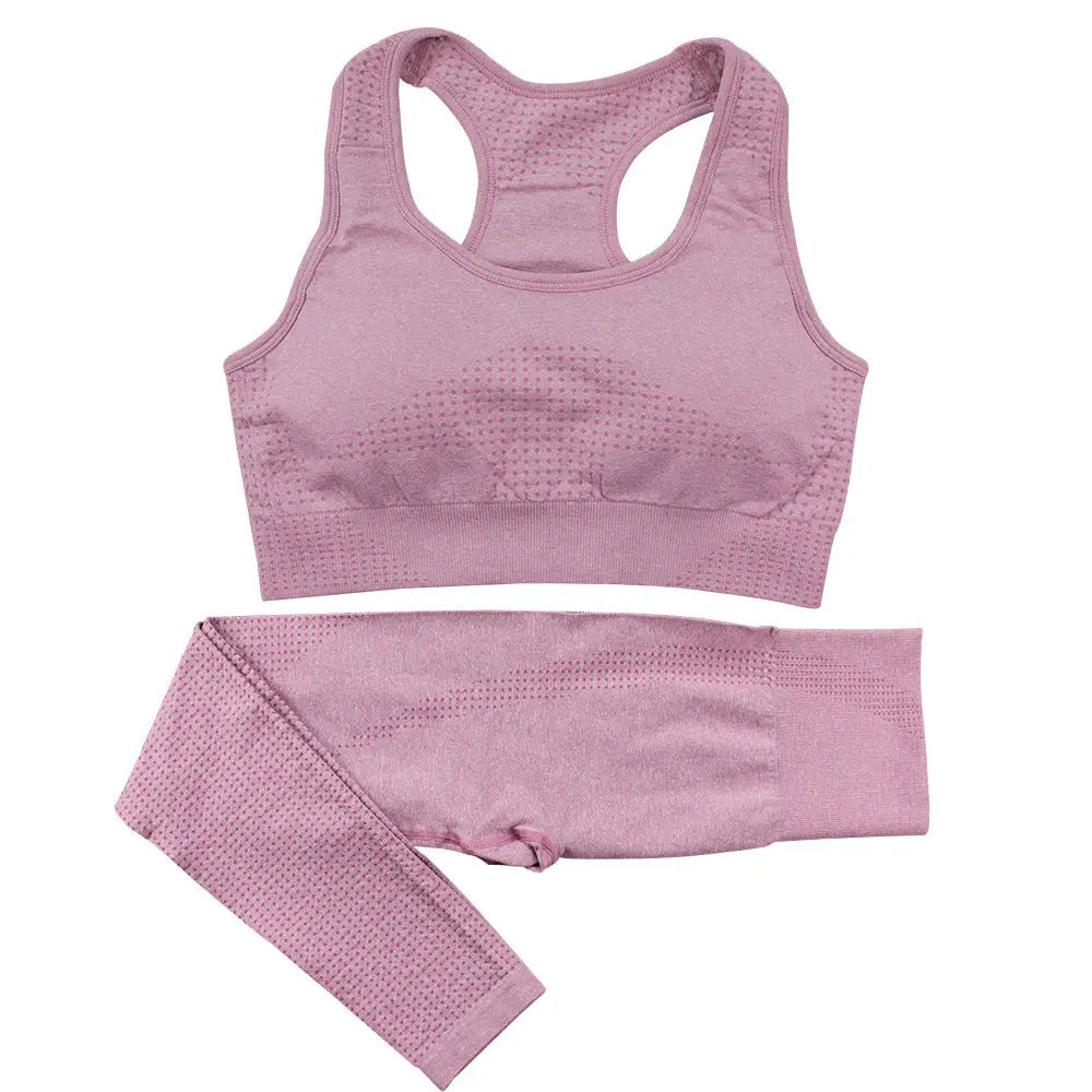 2PCS Seamless Yoga Set Women Tracksuit High Waist Leggings Workout Sportswear Gym Clothing Fitness Crop Top Sports Suits Gym Set M J Fitness