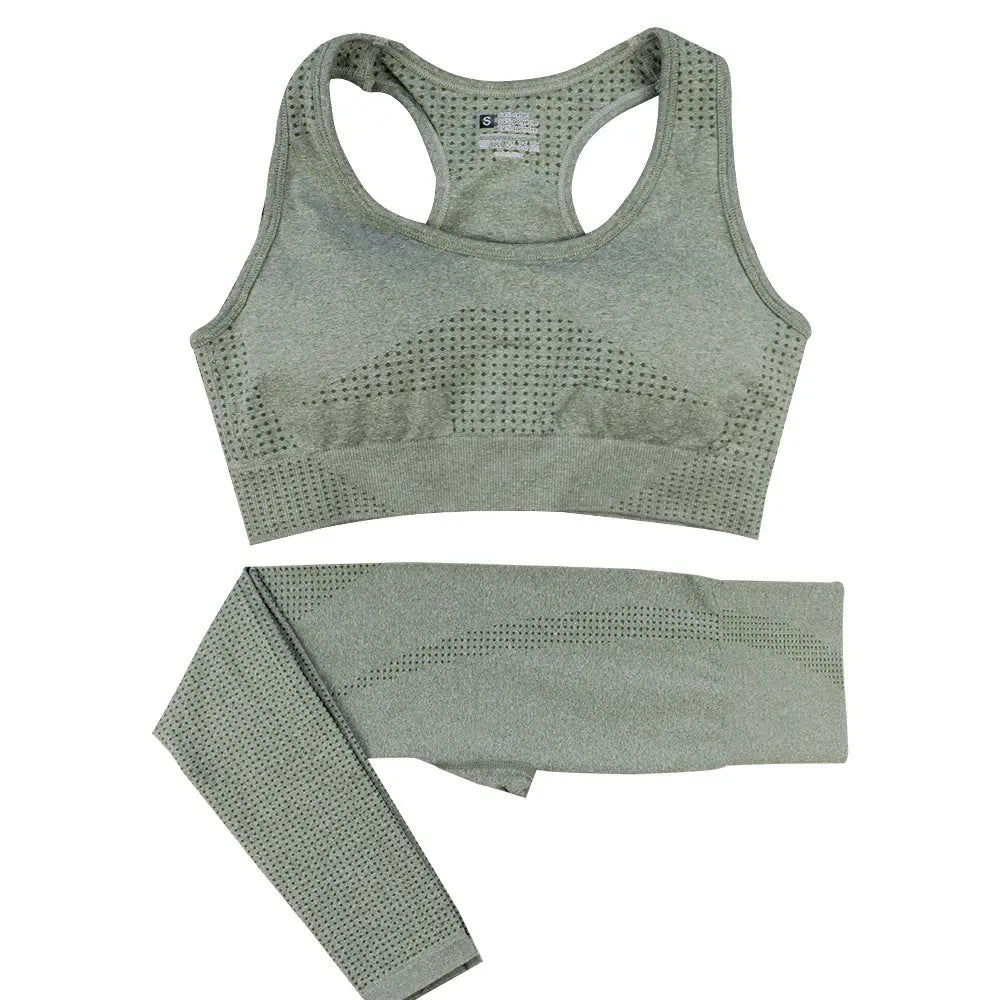 2PCS Seamless Yoga Set Women Tracksuit High Waist Leggings Workout Sportswear Gym Clothing Fitness Crop Top Sports Suits Gym Set M J Fitness