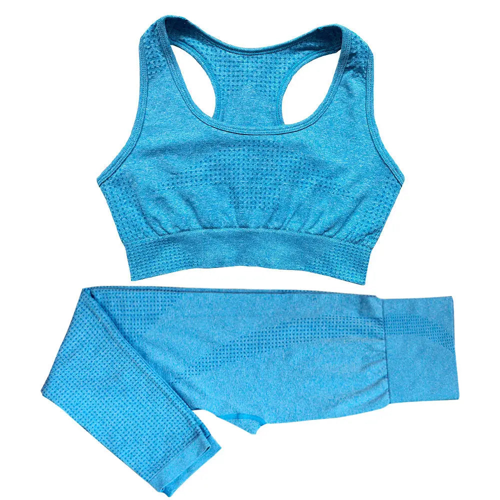2PCS Seamless Yoga Set Women Tracksuit High Waist Leggings Workout Sportswear Gym Clothing Fitness Crop Top Sports Suits Gym Set M J Fitness