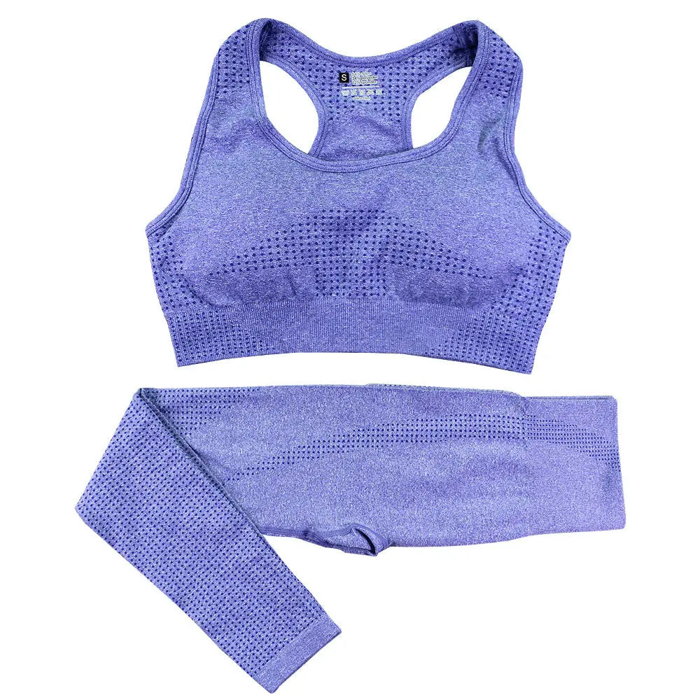 2PCS Seamless Yoga Set Women Tracksuit High Waist Leggings Workout Sportswear Gym Clothing Fitness Crop Top Sports Suits Gym Set M J Fitness