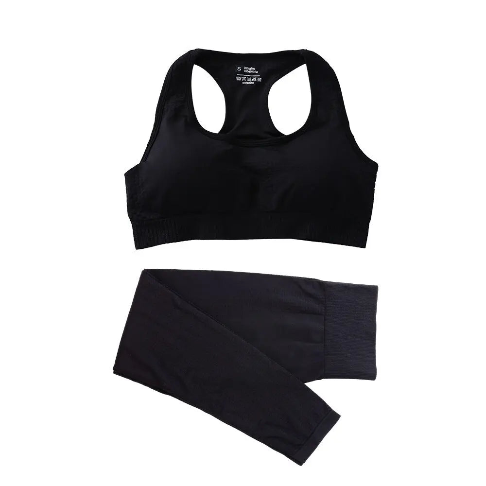 2PCS Seamless Yoga Set Women Tracksuit High Waist Leggings Workout Sportswear Gym Clothing Fitness Crop Top Sports Suits Gym Set M J Fitness