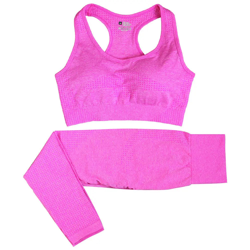 2PCS Seamless Yoga Set Women Tracksuit High Waist Leggings Workout Sportswear Gym Clothing Fitness Crop Top Sports Suits Gym Set M J Fitness