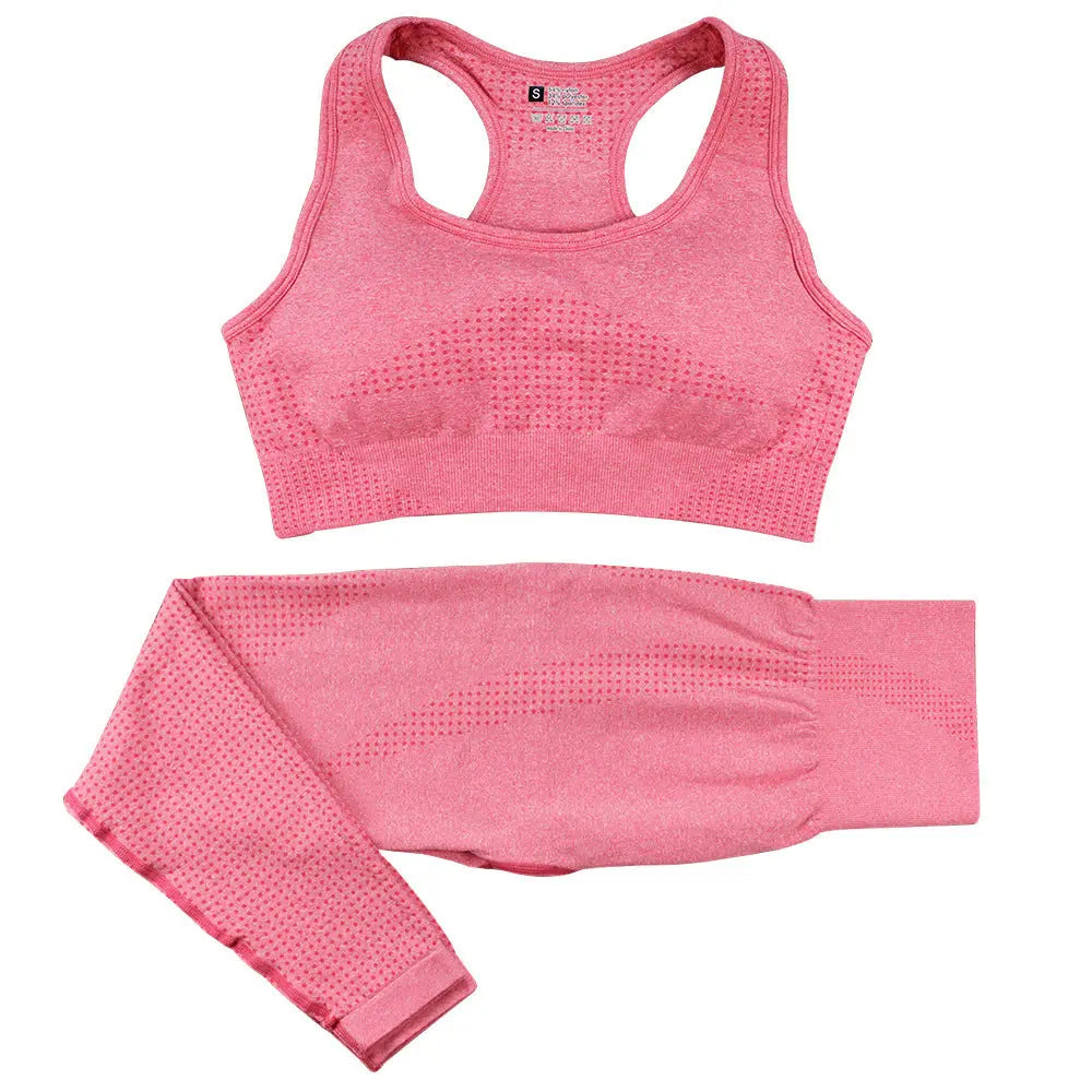 2PCS Seamless Yoga Set Women Tracksuit High Waist Leggings Workout Sportswear Gym Clothing Fitness Crop Top Sports Suits Gym Set M J Fitness