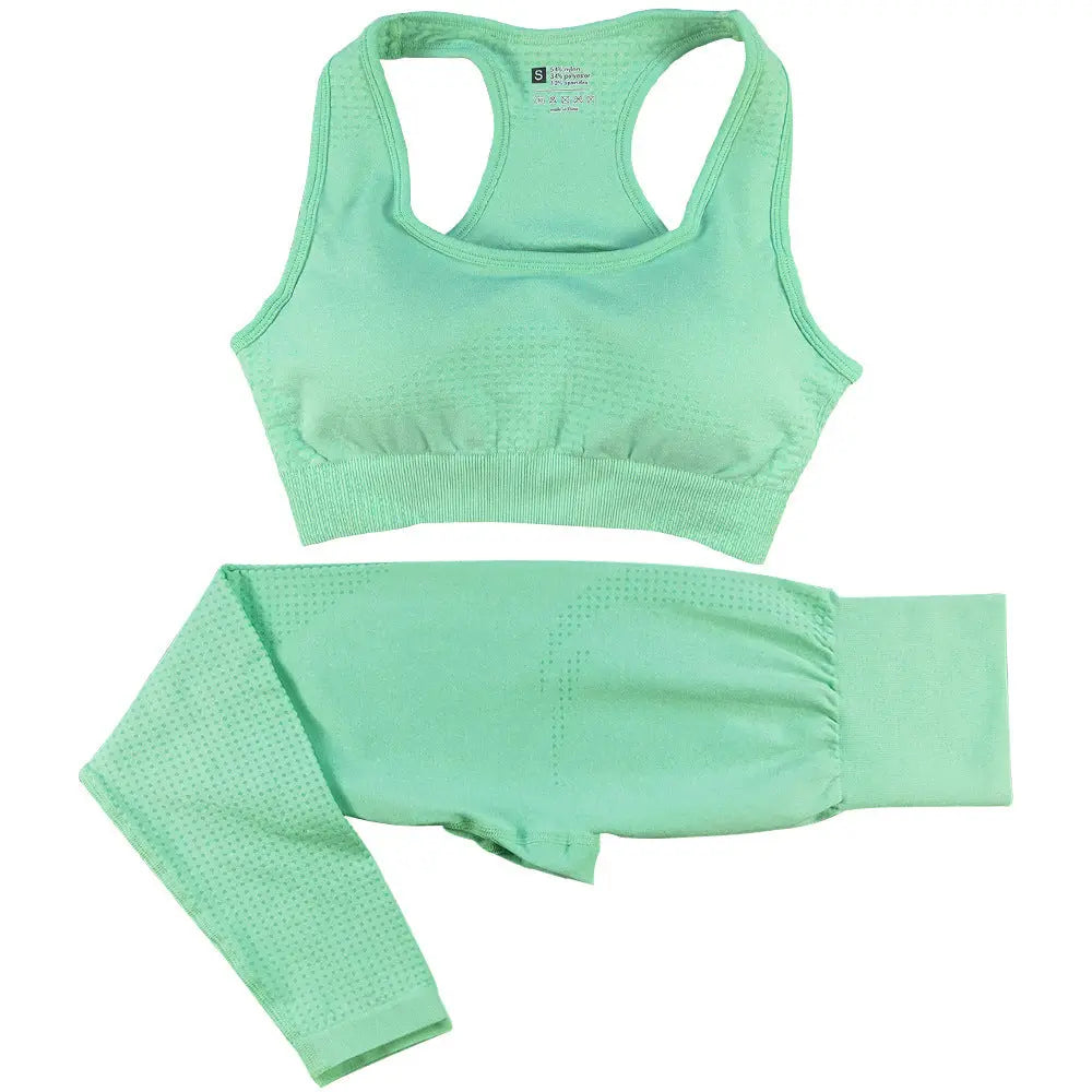 2PCS Seamless Yoga Set Women Tracksuit High Waist Leggings Workout Sportswear Gym Clothing Fitness Crop Top Sports Suits Gym Set M J Fitness