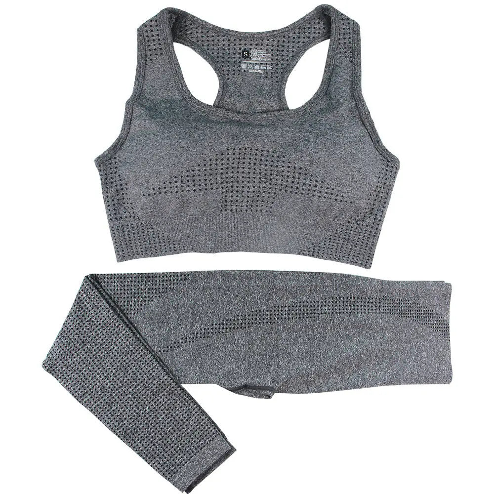 2PCS Seamless Yoga Set Women Tracksuit High Waist Leggings Workout Sportswear Gym Clothing Fitness Crop Top Sports Suits Gym Set M J Fitness