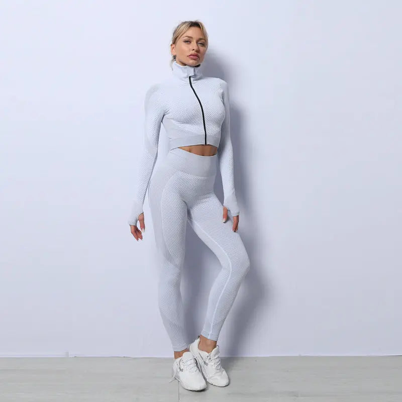 3PCS Yoga Set Seamless Sport Set Women Gym Clothing Leggings Women Crop Top Sports Bra Women Fitness Gym Set Womens Outfits Tracksuit M J Fitness