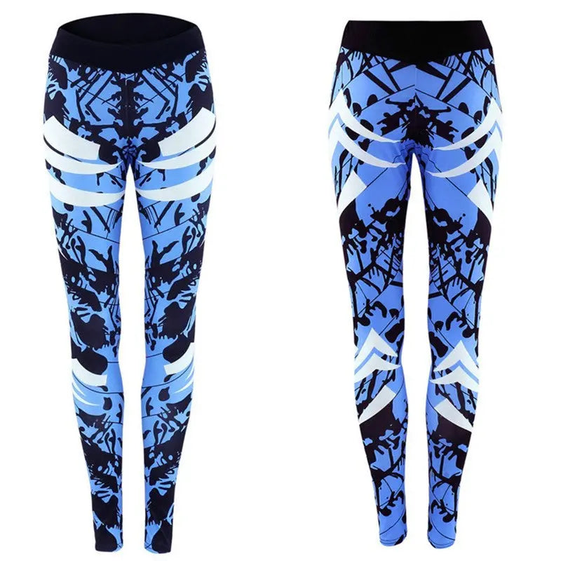 Dark Blue Printed Tight Gym Leggings M J Fitness