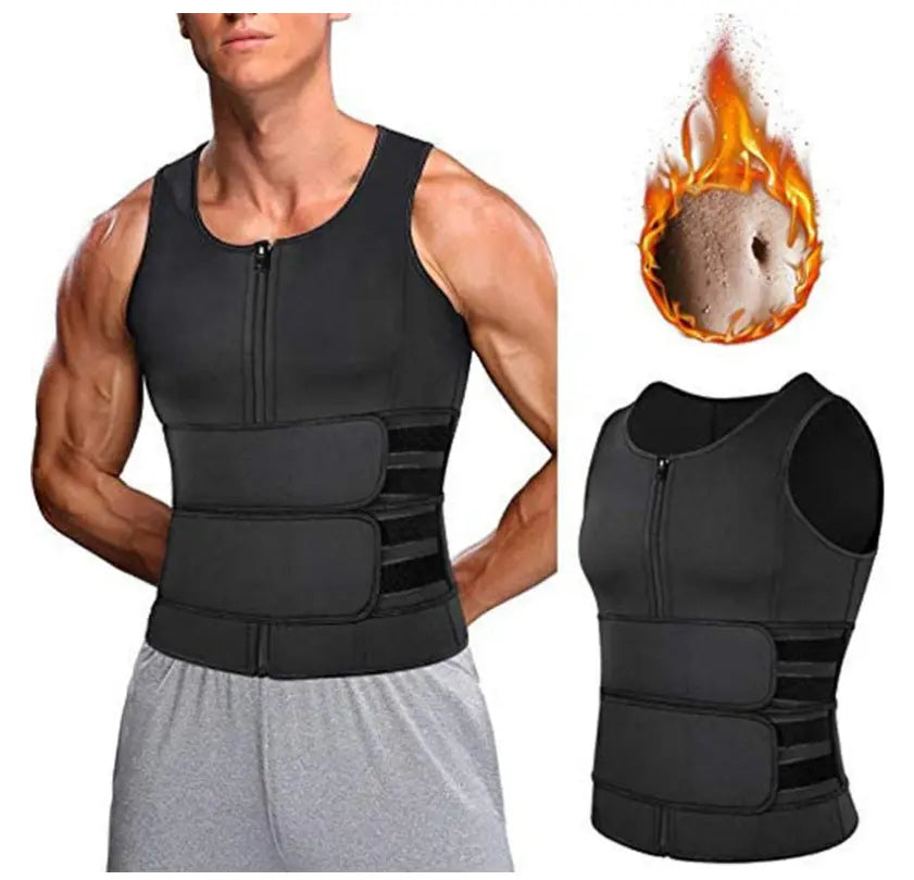 Fitness Men Shapewear Sauna Vest Waist Trainer Double Belt Sweat Shirt Corset Top Body Shaper M J Fitness