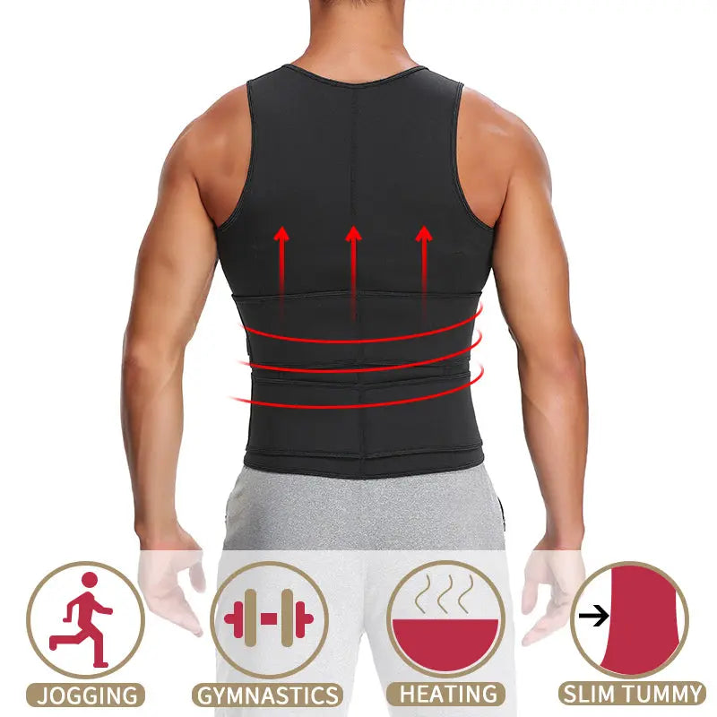 Fitness Men Shapewear Sauna Vest Waist Trainer Double Belt Sweat Shirt Corset Top Body Shaper M J Fitness