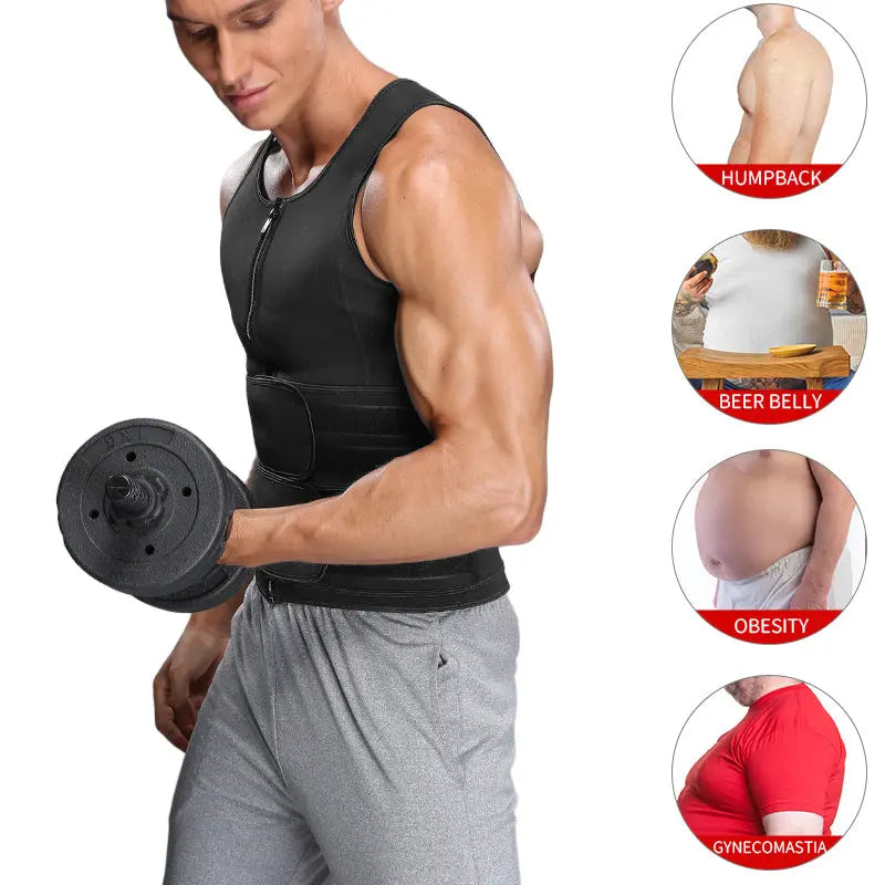 Fitness Men Shapewear Sauna Vest Waist Trainer Double Belt Sweat Shirt Corset Top Body Shaper M J Fitness
