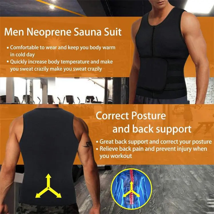Fitness Men Shapewear Sauna Vest Waist Trainer Double Belt Sweat Shirt Corset Top Body Shaper M J Fitness