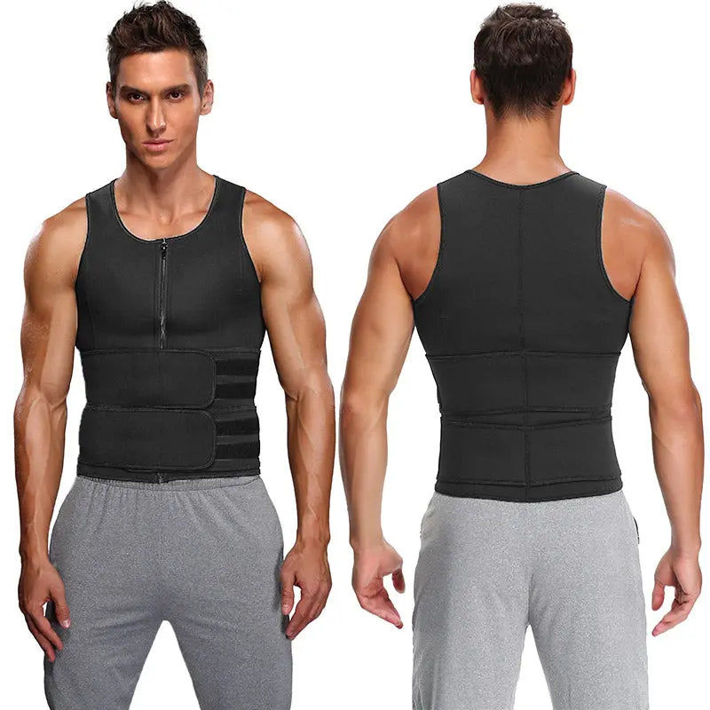 Fitness Men Shapewear Sauna Vest Waist Trainer Double Belt Sweat Shirt Corset Top Body Shaper M J Fitness