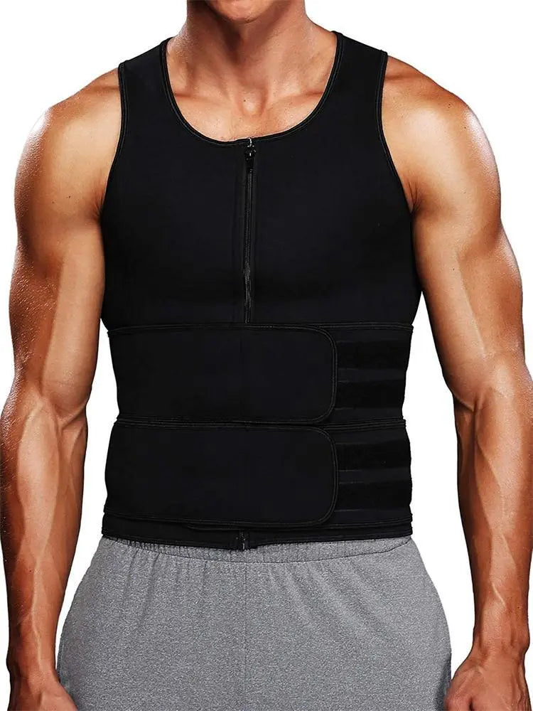 Fitness Men Shapewear Sauna Vest Waist Trainer Double Belt Sweat Shirt Corset Top Body Shaper M J Fitness