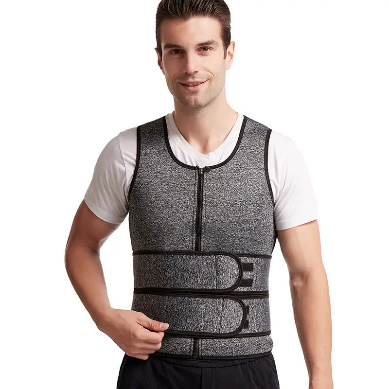 Fitness Men Shapewear Sauna Vest Waist Trainer Double Belt Sweat Shirt Corset Top Body Shaper M J Fitness