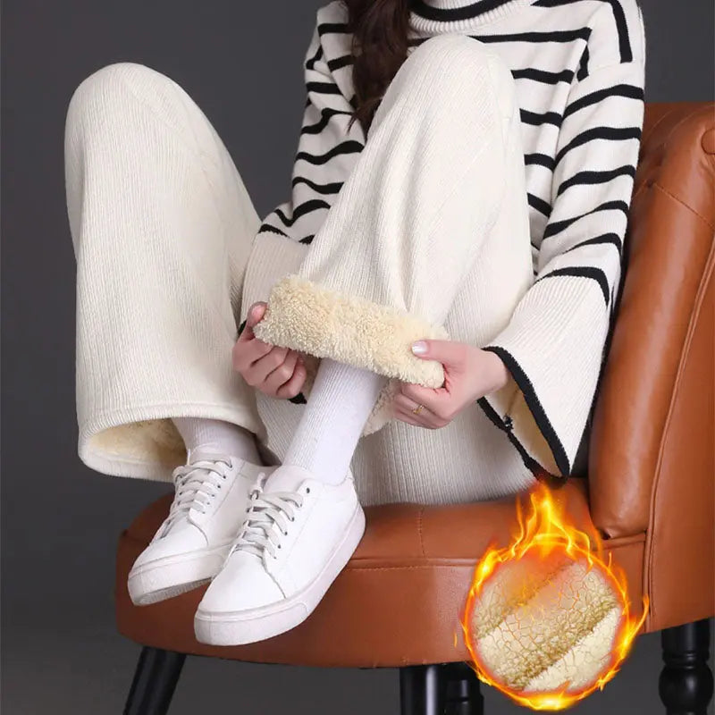 Winter Wide-leg Fleece Sweatpants - M J Fitness