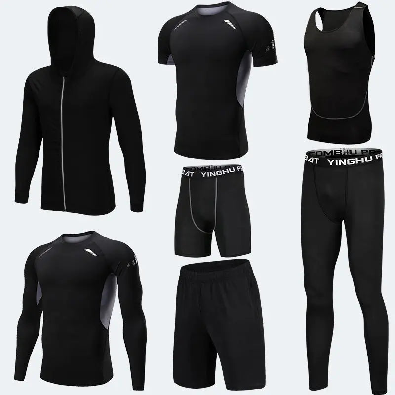 Running Workout Clothes Men 7pcs / sets Compression Running Basketball Games Jogging Tights set of underwear Gym Fitness sports sets M J Fitness