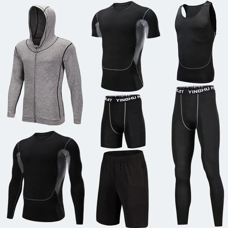 Running Workout Clothes Men 7pcs / sets Compression Running Basketball Games Jogging Tights set of underwear Gym Fitness sports sets M J Fitness