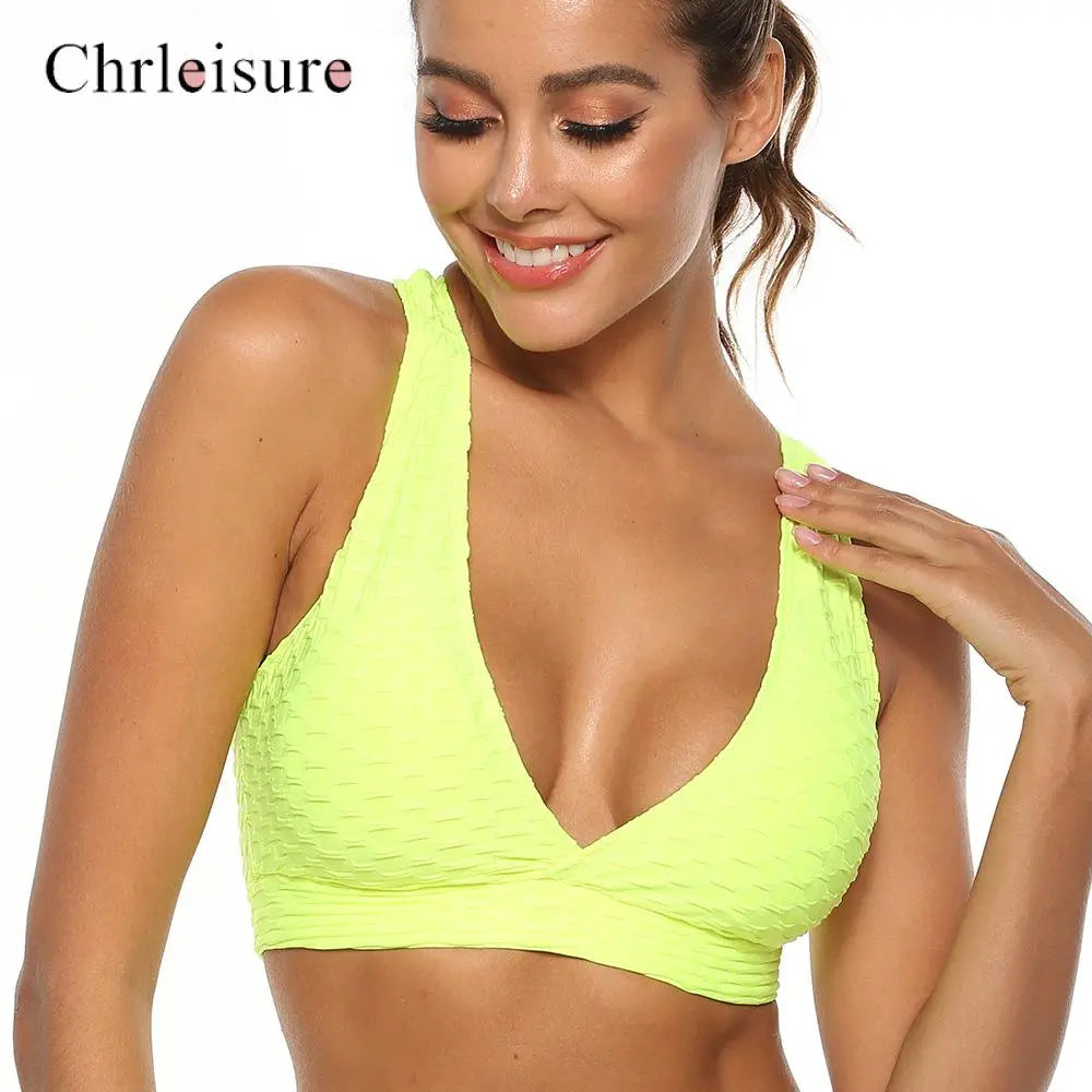 Bra Women Push Up Fitness Tank Tops Deep V-neck Backless Breathable Bra Workout Underwear Women M J Fitness