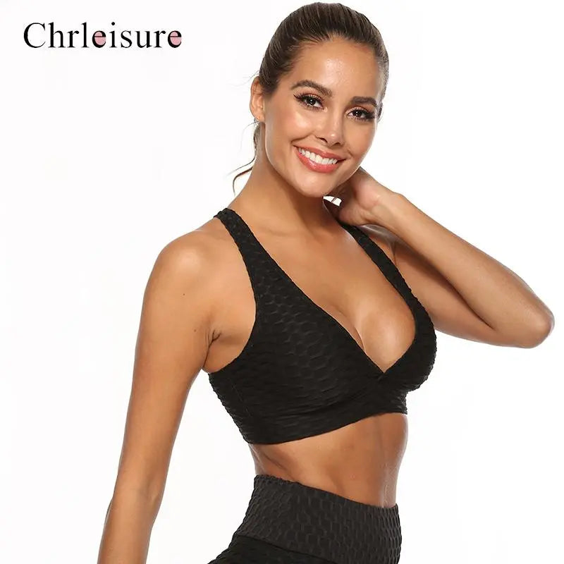Bra Women Push Up Fitness Tank Tops Deep V-neck Backless Breathable Bra Workout Underwear Women M J Fitness