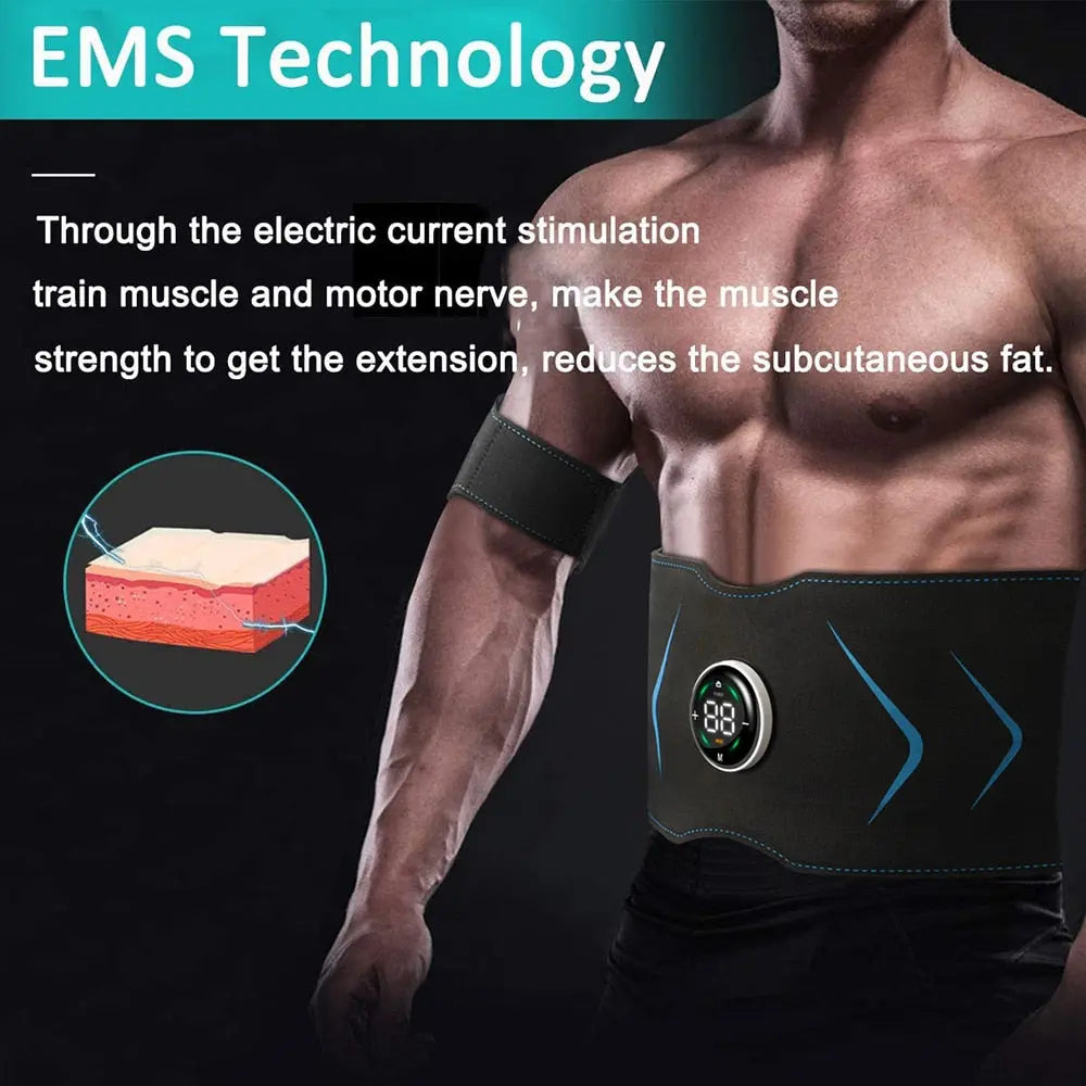EMS Electric Abdominal Body Slimming Belt Waist Band Smart Abdomen Muscle Stimulator Abs Trainer Fitness Lose Weight Fat Burn M J Fitness