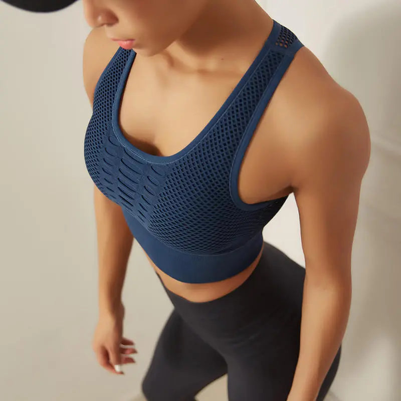 Fitness Shockproof Mesh Sports Bra M J Fitness