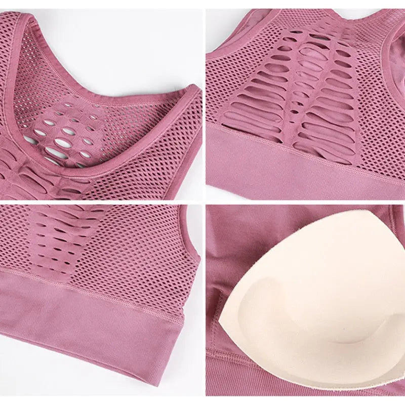 Fitness Shockproof Mesh Sports Bra M J Fitness