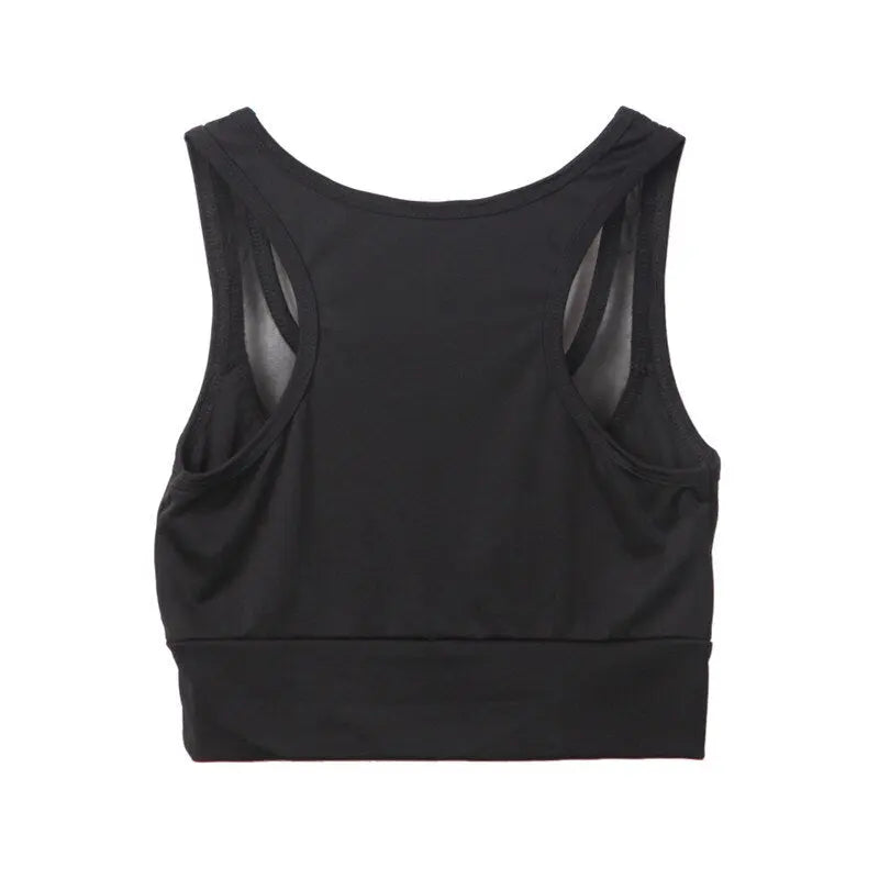 Hot Wholesale Women Mesh Patchwork Sports Bra Tank Tops Bodycon Slim Gym Sports Clothing Bustier Vest Crop Tops Bralette Blouses M J Fitness