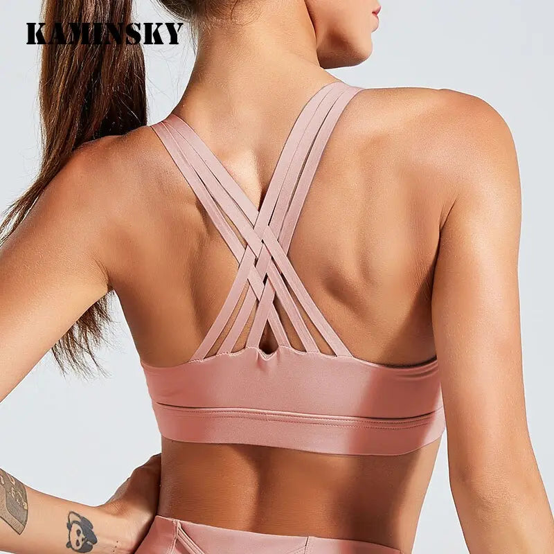 Kaminsky Cross Strap Back Bra Top Women Sports Top Professional Quick Dry Padded Shockproof Gym Fitness Running Sport Tank Top M J Fitness