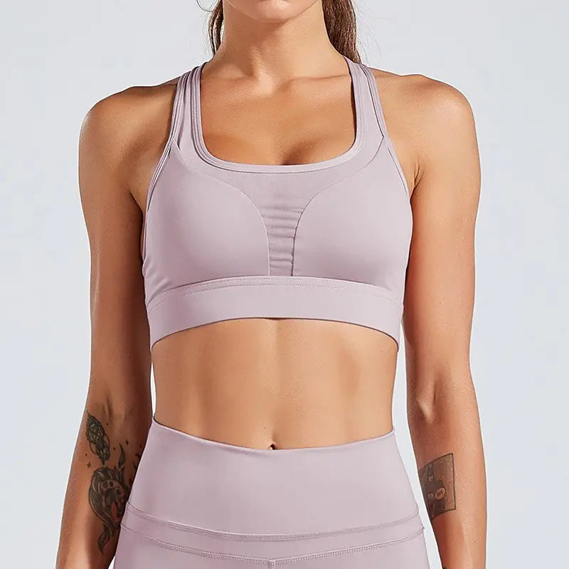 Kaminsky Fashion Women Bra Patchwork Strapless Tank Top With Pocket Solid Sexy Mesh Fitness Short Top Shockproof Sports Bra Top M J Fitness