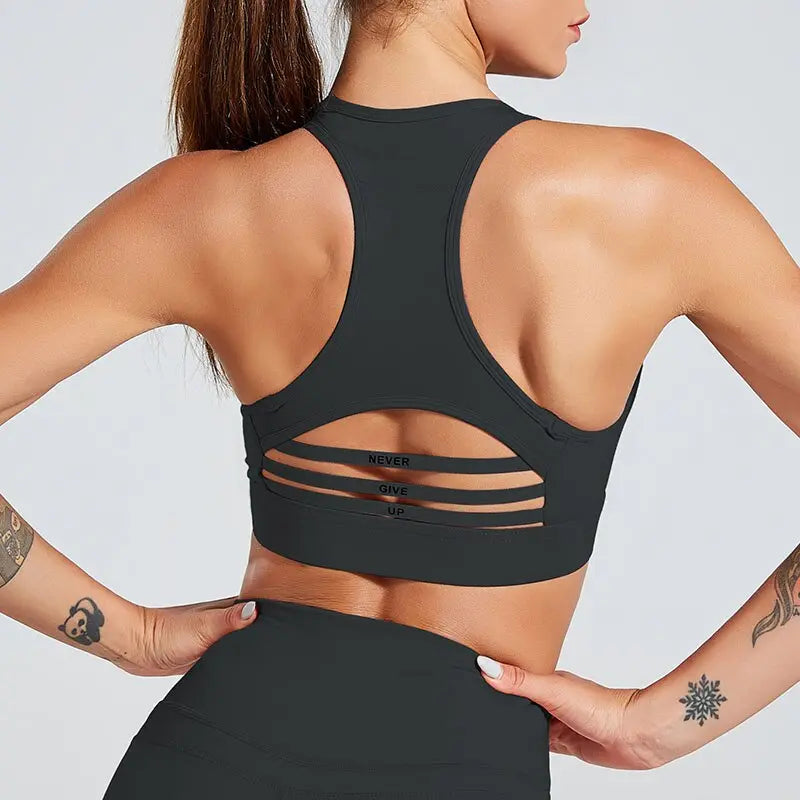 Kaminsky Fashion Women Bra Patchwork Strapless Tank Top With Pocket Solid Sexy Mesh Fitness Short Top Shockproof Sports Bra Top M J Fitness