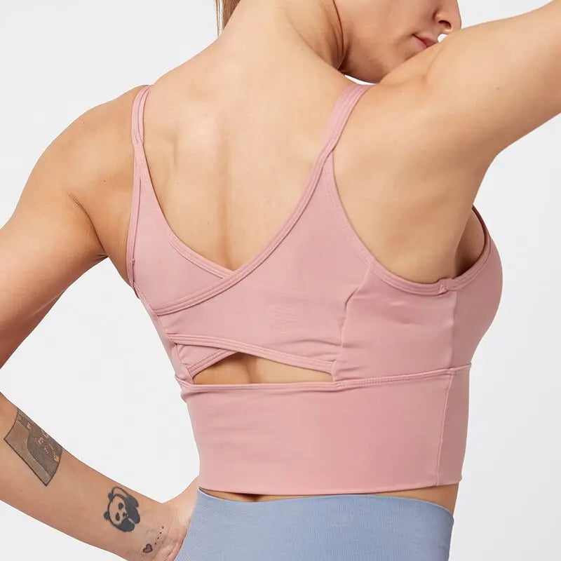 Kaminsky Nylon Mesh Fitness Bra Cross Beauty Back Sports Top Stitching Breathable Gym Sports Bra Women Sexy Tank Top M J Fitness