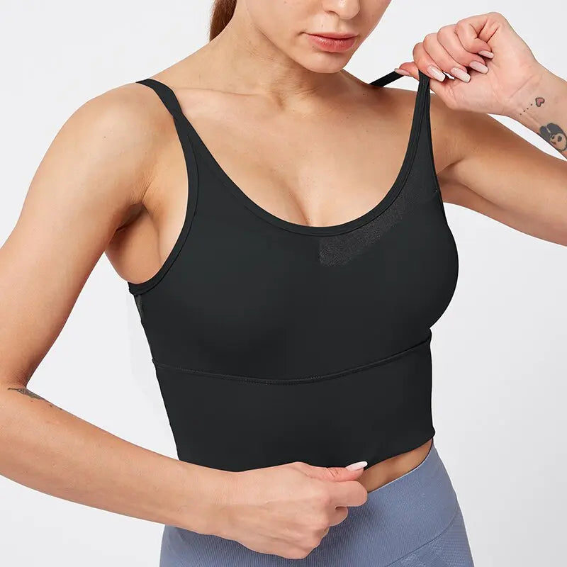 Kaminsky Nylon Mesh Fitness Bra Cross Beauty Back Sports Top Stitching Breathable Gym Sports Bra Women Sexy Tank Top M J Fitness