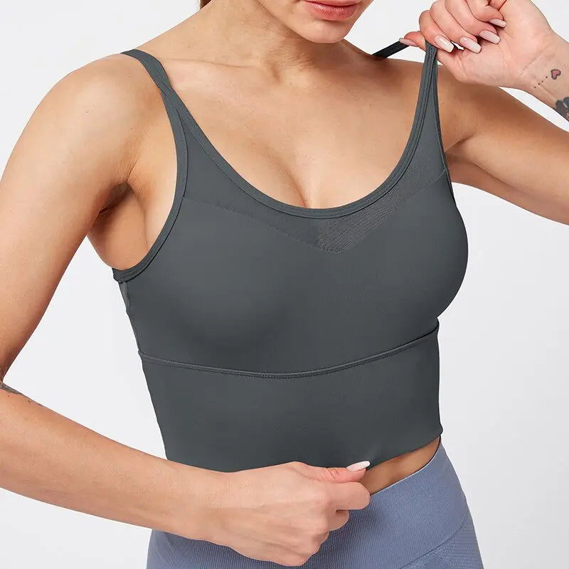 Kaminsky Nylon Mesh Fitness Bra Cross Beauty Back Sports Top Stitching Breathable Gym Sports Bra Women Sexy Tank Top M J Fitness