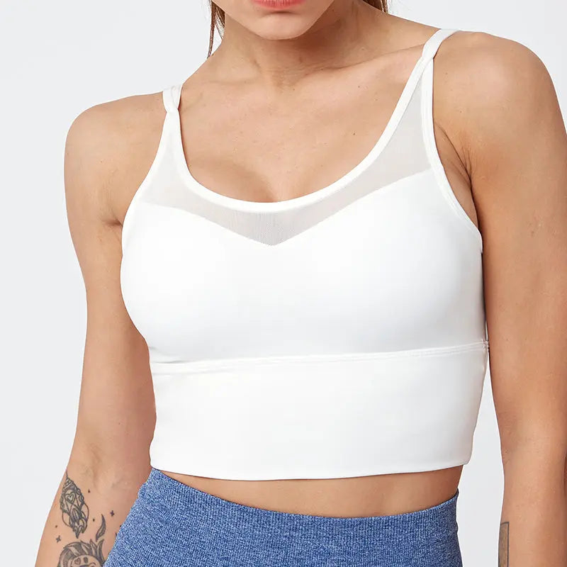Kaminsky Nylon Mesh Fitness Bra Cross Beauty Back Sports Top Stitching Breathable Gym Sports Bra Women Sexy Tank Top M J Fitness