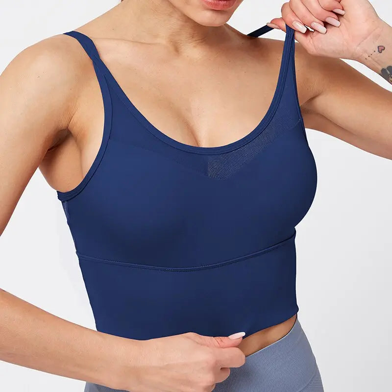 Kaminsky Nylon Mesh Fitness Bra Cross Beauty Back Sports Top Stitching Breathable Gym Sports Bra Women Sexy Tank Top M J Fitness