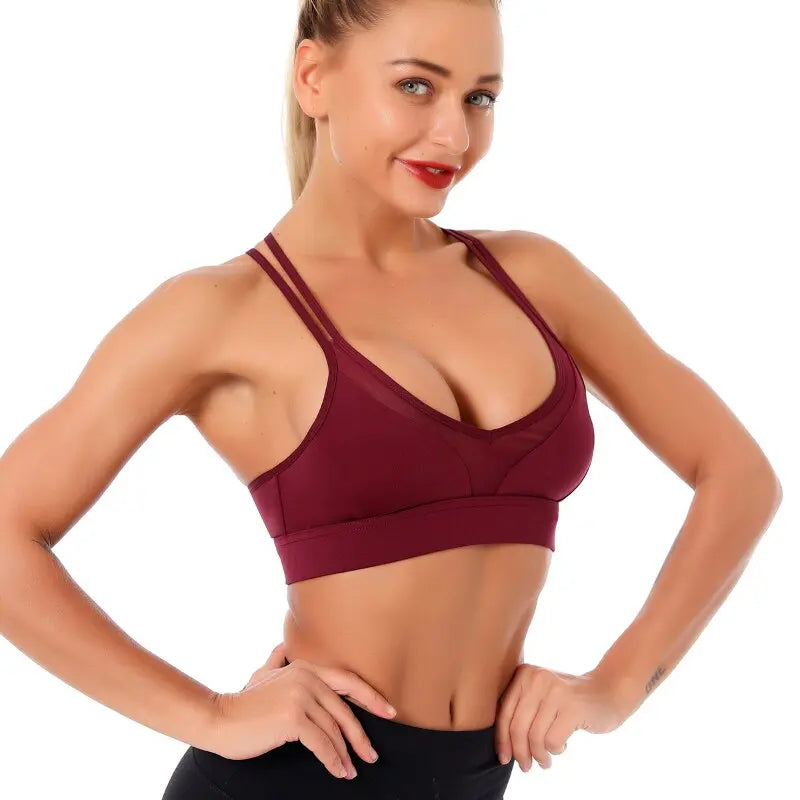 Kaminsky Women Sport Bra Gathered Running Fitness Gym Shockproof Bra High Elasticity Breathable Sweat Tank Top Athletic Vest M J Fitness