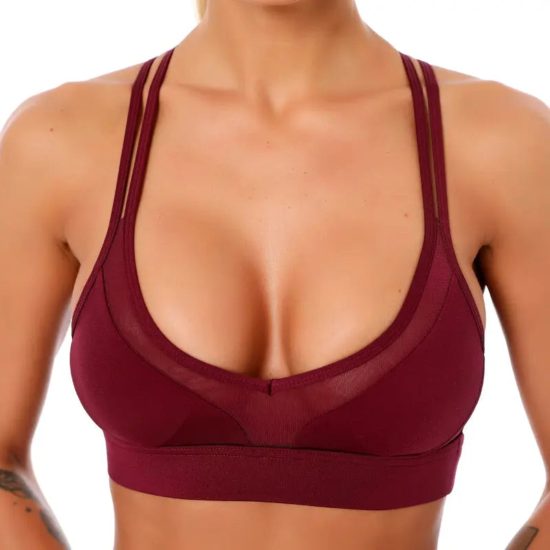 Kaminsky Women Sport Bra Gathered Running Fitness Gym Shockproof Bra High Elasticity Breathable Sweat Tank Top Athletic Vest M J Fitness
