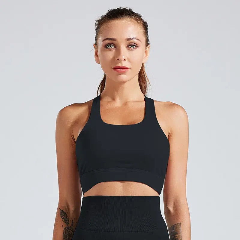 Kaminsky Women Workout Fitness Bra Mesh Patchwork Tank Top Push Up Elastic Top Women Sports Gym Bra Sexy Tank Top For Women M J Fitness