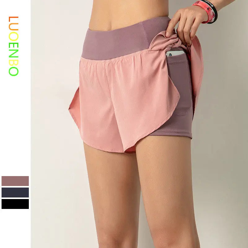 LUOENBO Women Gym Double shorts side pocket running shorts breathable quick dry yoga women shorts workout fitness sportwear M J Fitness