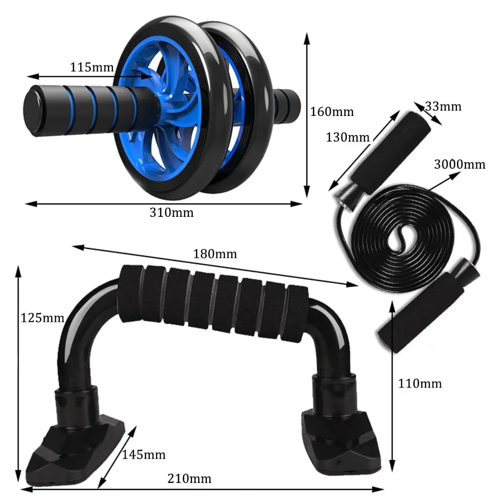 Muscle Exercise Equipment Abdominal Press Wheel Roller Home Fitness Equipment Gym Roller Trainer with Push UP Bar Jump Rope M J Fitness