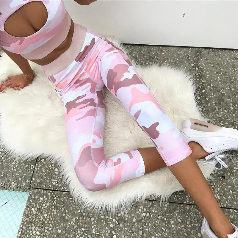 Pink Camo Pocket Push Up Fitness 2 Piece Set M J Fitness