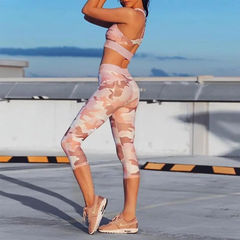 Pink Camo Pocket Push Up Fitness 2 Piece Set M J Fitness
