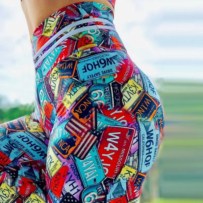 S-3XL New arrival Women Leggings Workout Sport Legging Digital Print Stretch Fitness Running Pants High Waist Push Up Leggins M J Fitness