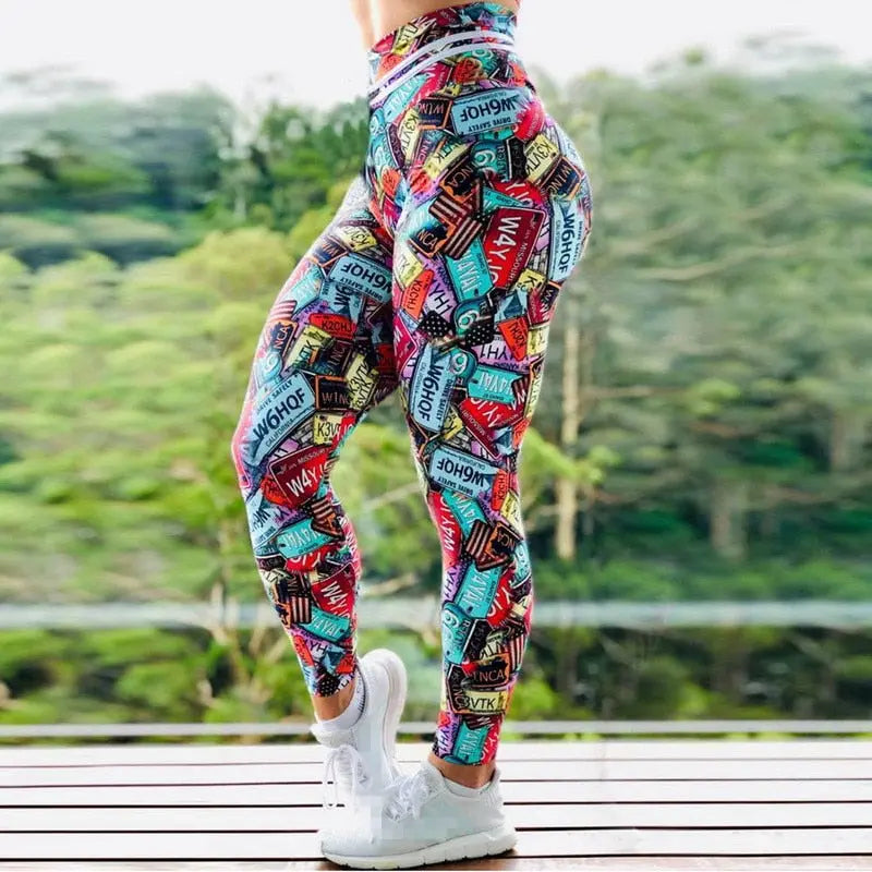 S-3XL New arrival Women Leggings Workout Sport Legging Digital Print Stretch Fitness Running Pants High Waist Push Up Leggins M J Fitness