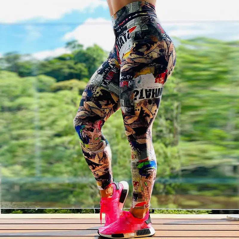 S-3XL New arrival Women Leggings Workout Sport Legging Digital Print Stretch Fitness Running Pants High Waist Push Up Leggins M J Fitness