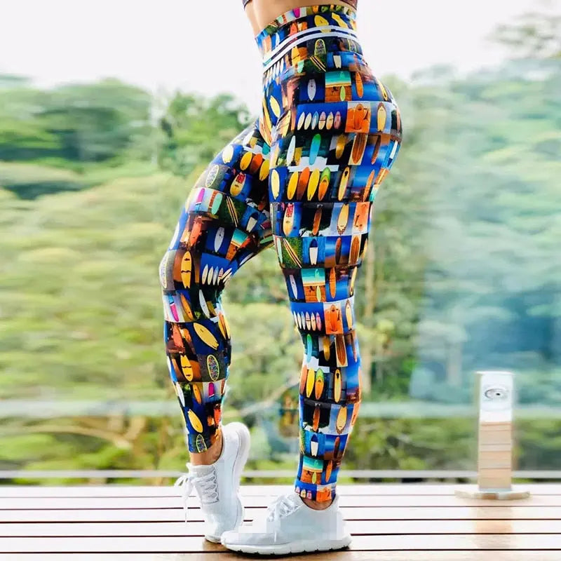 S-3XL New arrival Women Leggings Workout Sport Legging Digital Print Stretch Fitness Running Pants High Waist Push Up Leggins M J Fitness