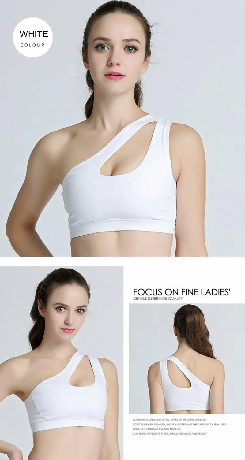 Sexy One Shoulder Yoga Bras Women Sports Top Crop Athletic Vest Push Up Underwear BH Sports Bra Sportswear Wire Free Gym Shirts M J Fitness